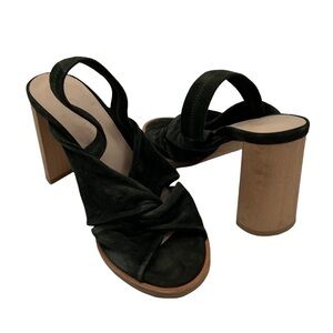 COS Green Suede Strappy Block Heel Slingback Sandals Size 36 Women’s